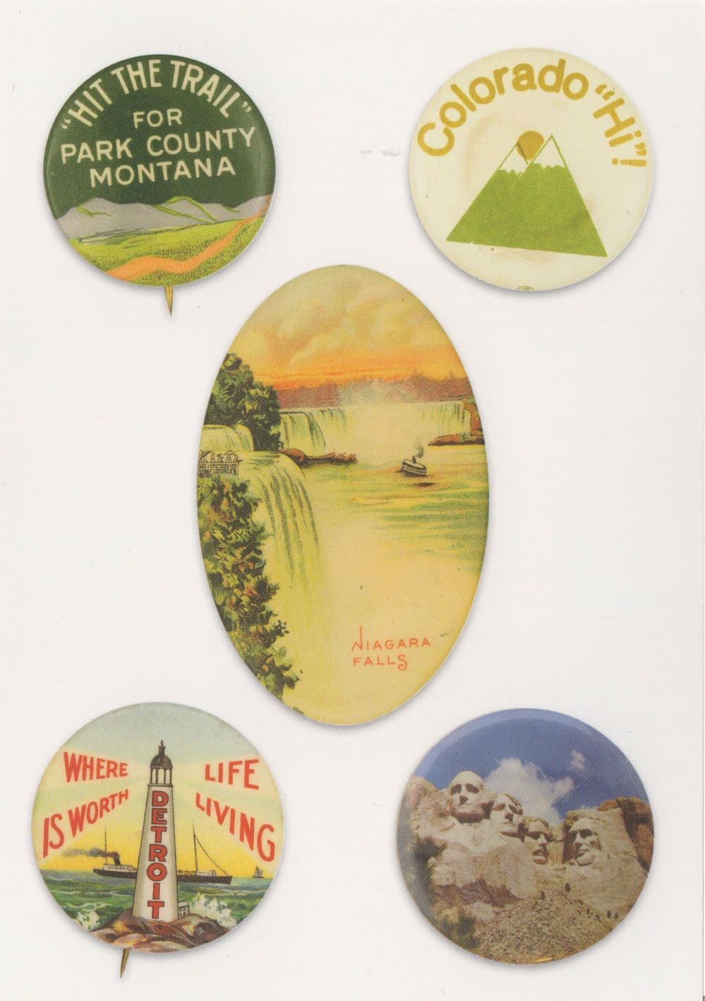 Park County Montana Colorado Detroit Niagara Falls Button Postcard