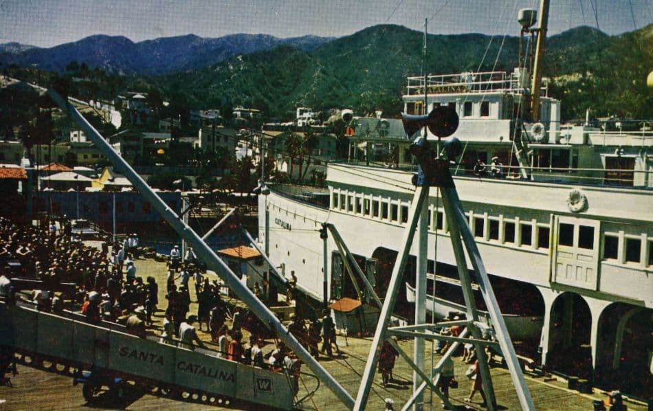 Passengers Landing Ferry Ship at Santa Catalina USA Old Postcard