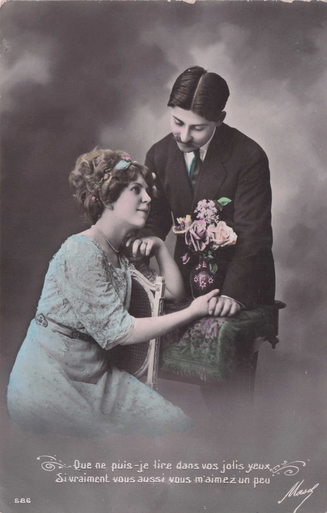 Passionate Eyes Erotic French Lovers Secret Code Old Romance Postcard