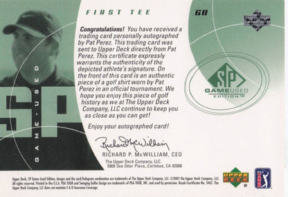 Pat Perez First Tee 2002 Golf Upper Deck Hand Signed Worn Shirt Card