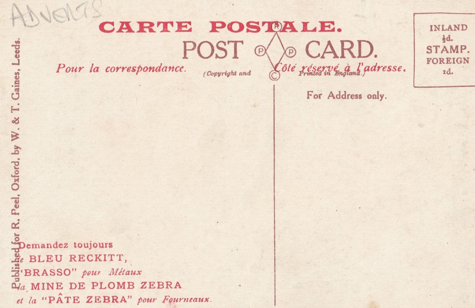 Pate Zebra Antique Langdale Farm Advertising Postcard