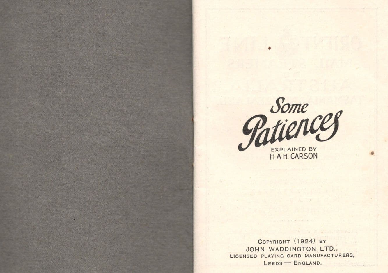 Patience Waddington 1924 First Edition Card Games Orient Lines Ship Book
