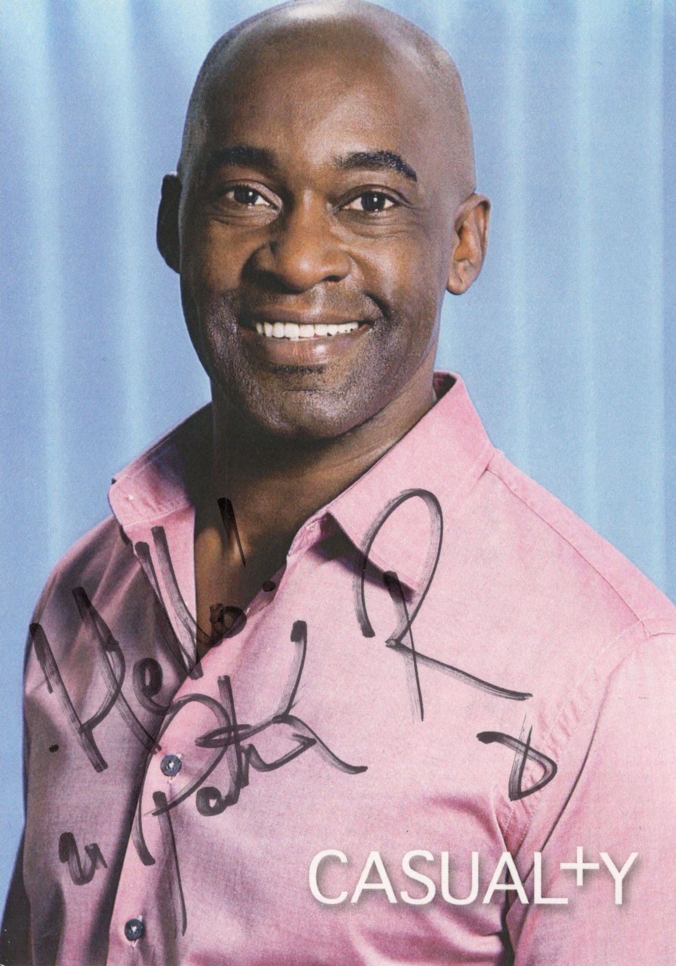 Patrick Robinson In Pink Shirt RARE Casualty Hand Signed Cast Card Photo