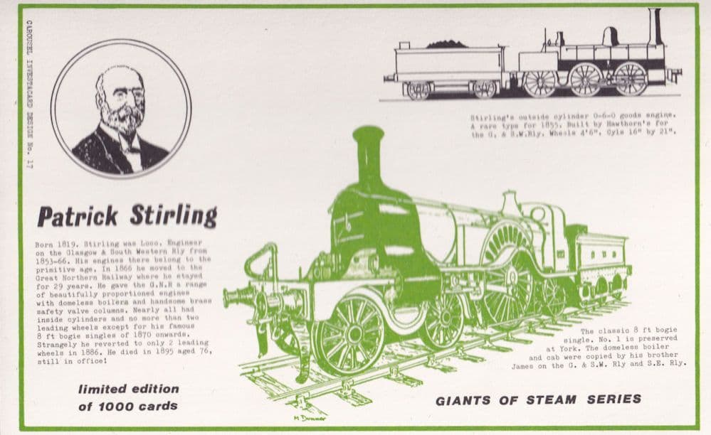 Patrick Stirling Steam Train Railway Limited Edition Postcard