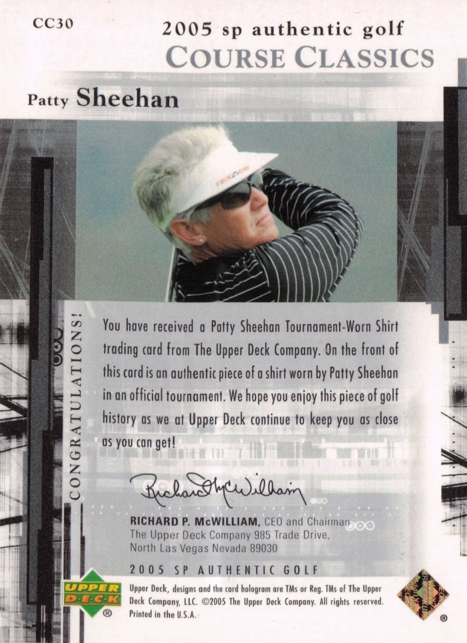 Patty Sheehan Course Classics 2005 Golf SP Upper Deck Worn Shirt Card