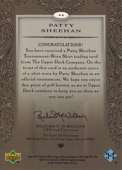Patty Sheehan First Tee SP 2005 Golf Upper Deck Relic Shirt Card