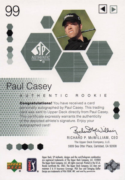 Paul Casey Authentic Rookie 2002 Golf SP Hand Signed Autograph Card