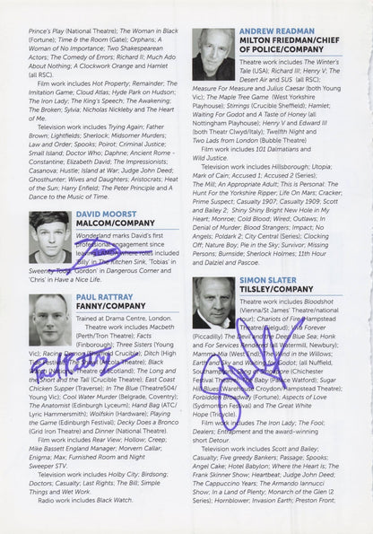 Paul Cawley Michael Cochrane Andrew Havill 7x Hand Signed Theatre Page
