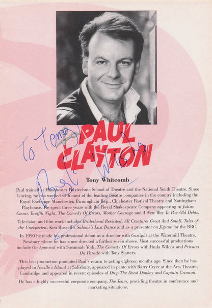 Paul Clayton of Dr Who Lee Simpson Hand Signed Theatre Photo Page