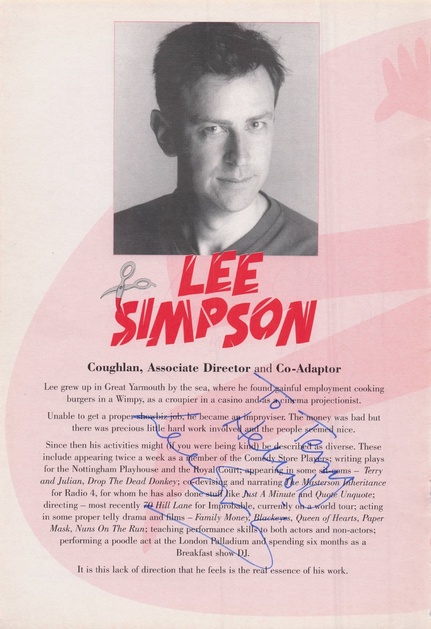 Paul Clayton of Dr Who Lee Simpson Hand Signed Theatre Photo Page