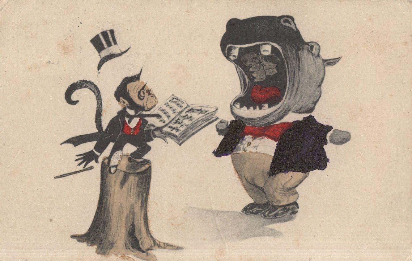 Pavarotti Tenor Rhinoceros Glitter Jacket Opera Old Comic Postcard