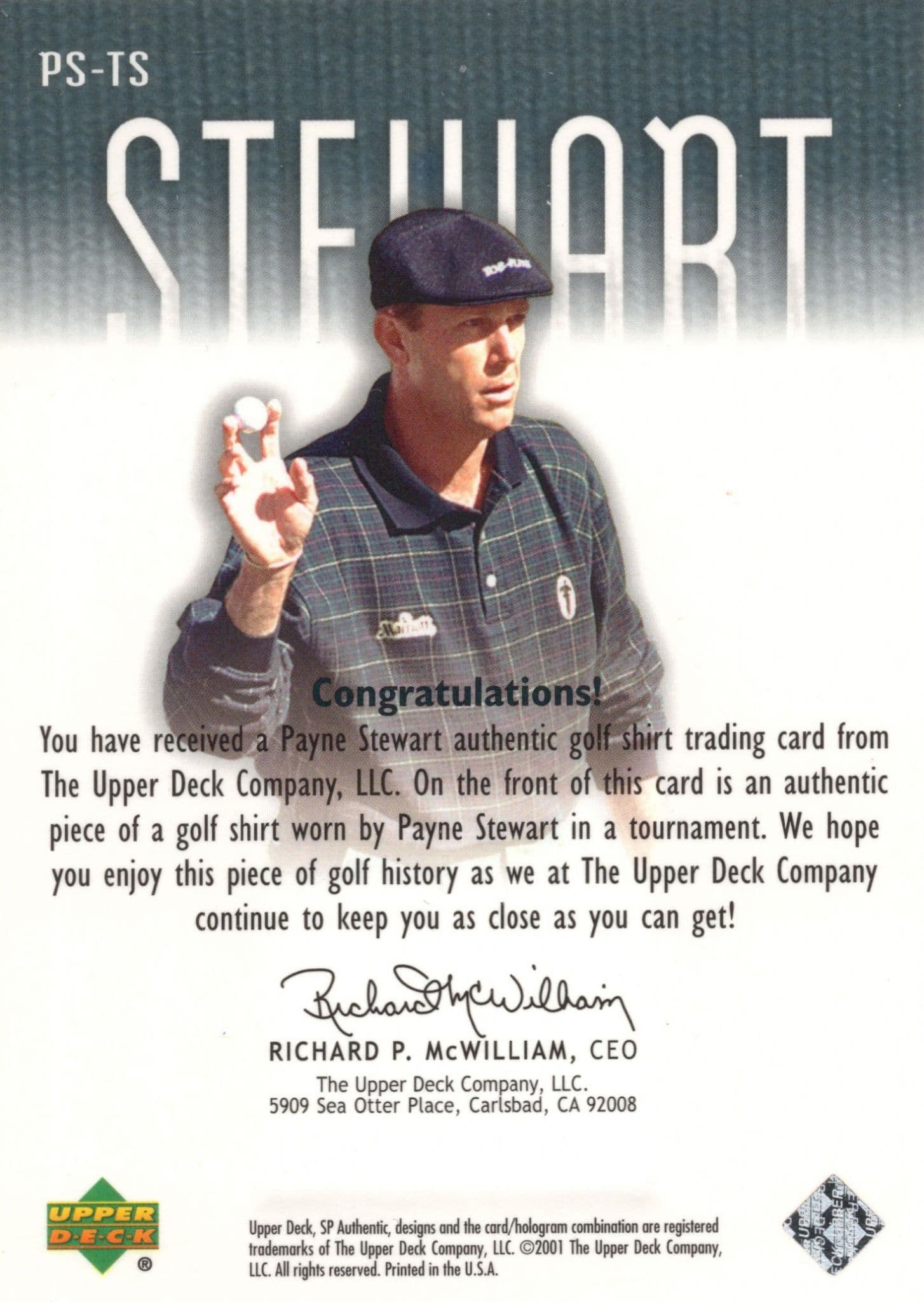 Payne Stewart Upper Deck Worn Tour Swatch Shirt Golf Rare Card