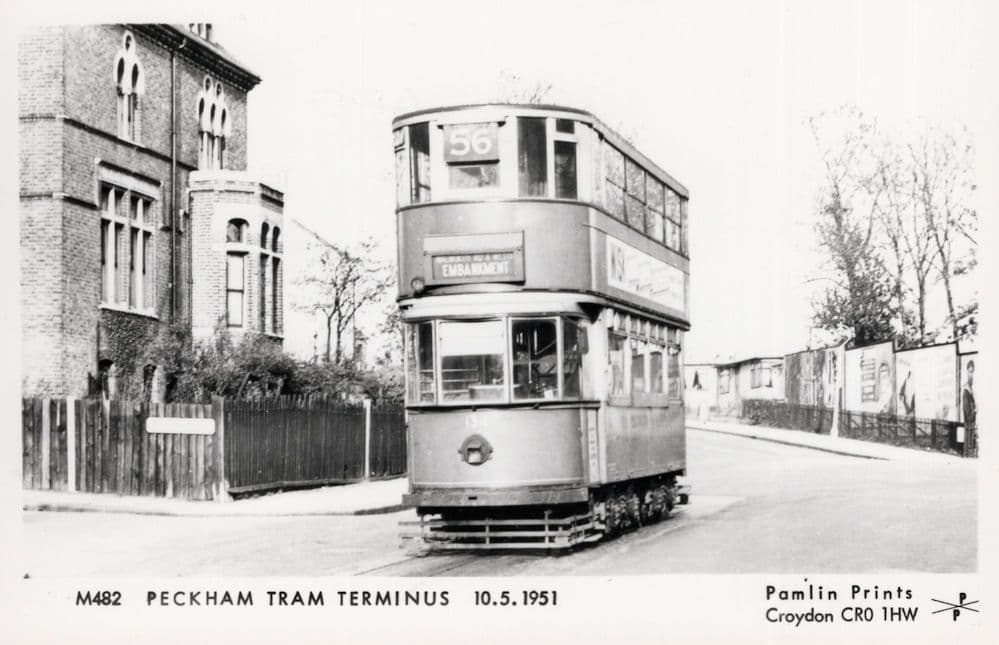 Peckham Tram Terminus Number 56 London Embankment Bus RPC Postcard