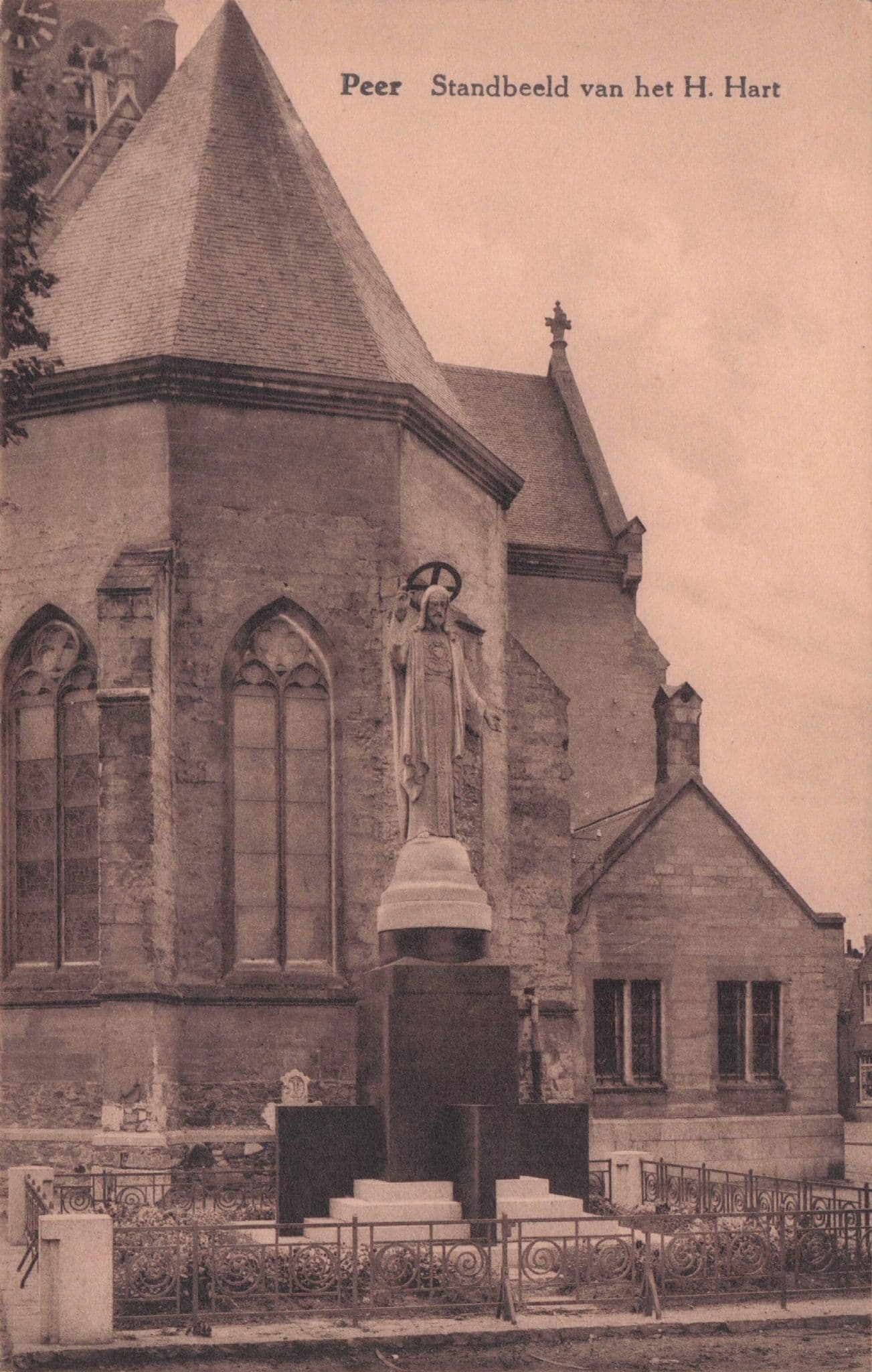 Peer Standbeeld Van Het Hart Antique Belgium Postcard