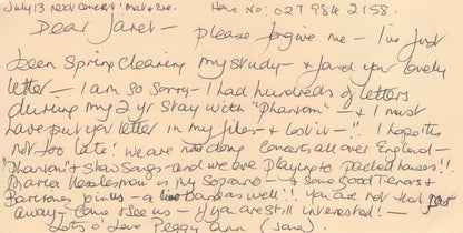 Peggy Ann Jones Opera The Mikado Soprano Hand Signed Letter