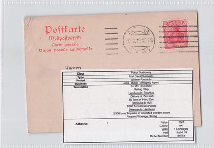 Pellets For Sailing Ship To Swansea From Hamburg German Old Postcard