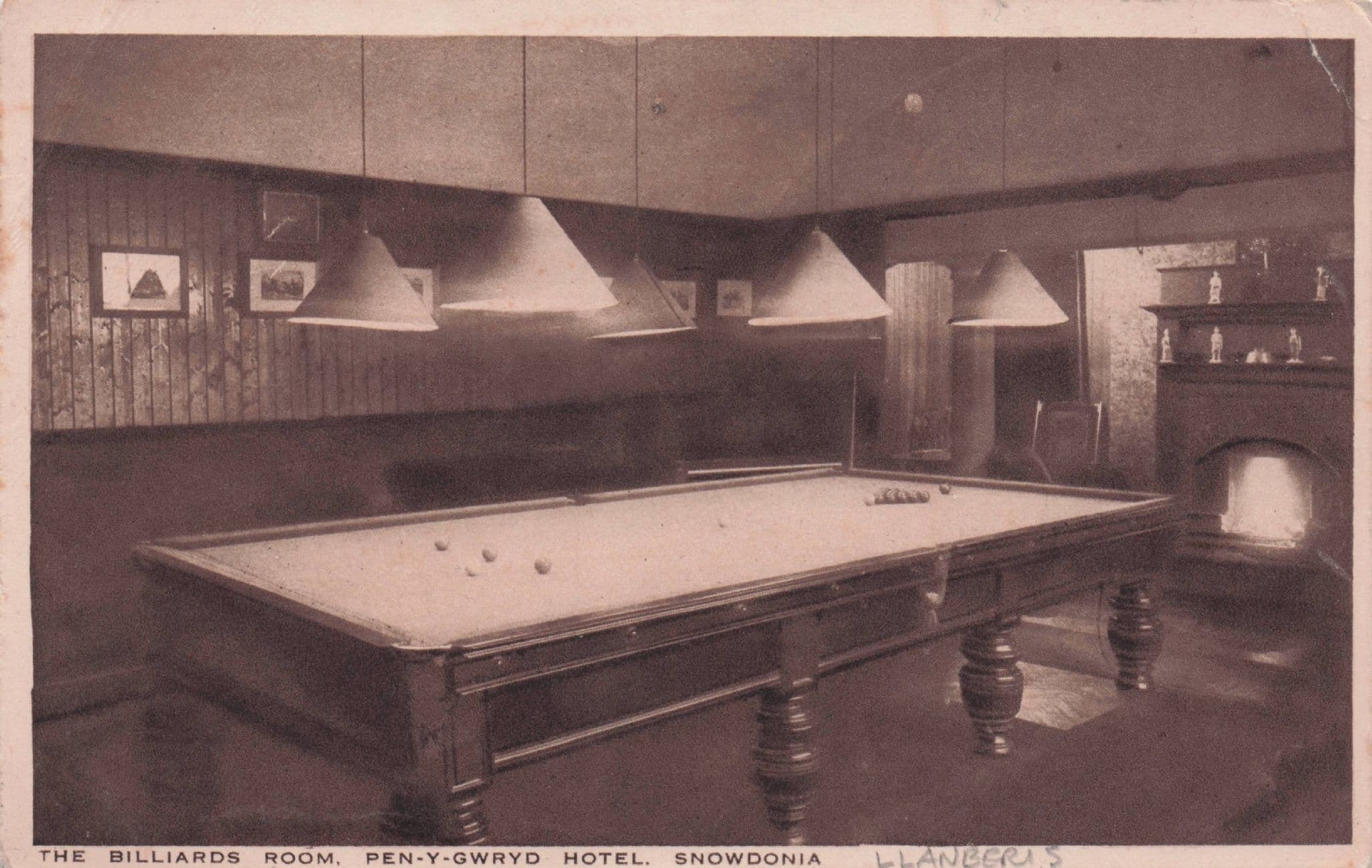 Pen-Y-Gwryd Hotel Snowdonia Snooker Table Games Room Welsh Old Postcard
