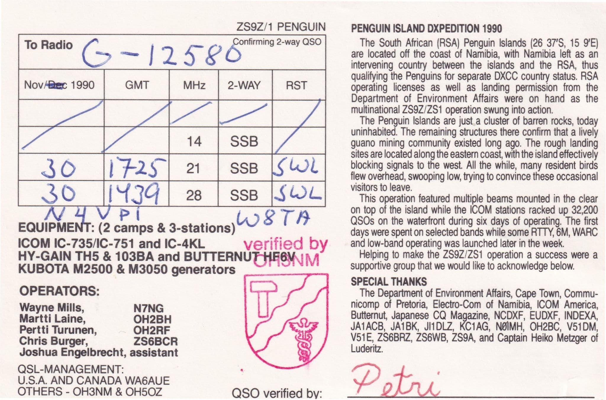 Penguin Island Expedition Amateur Radio Station Nambia QSL Postcard Card