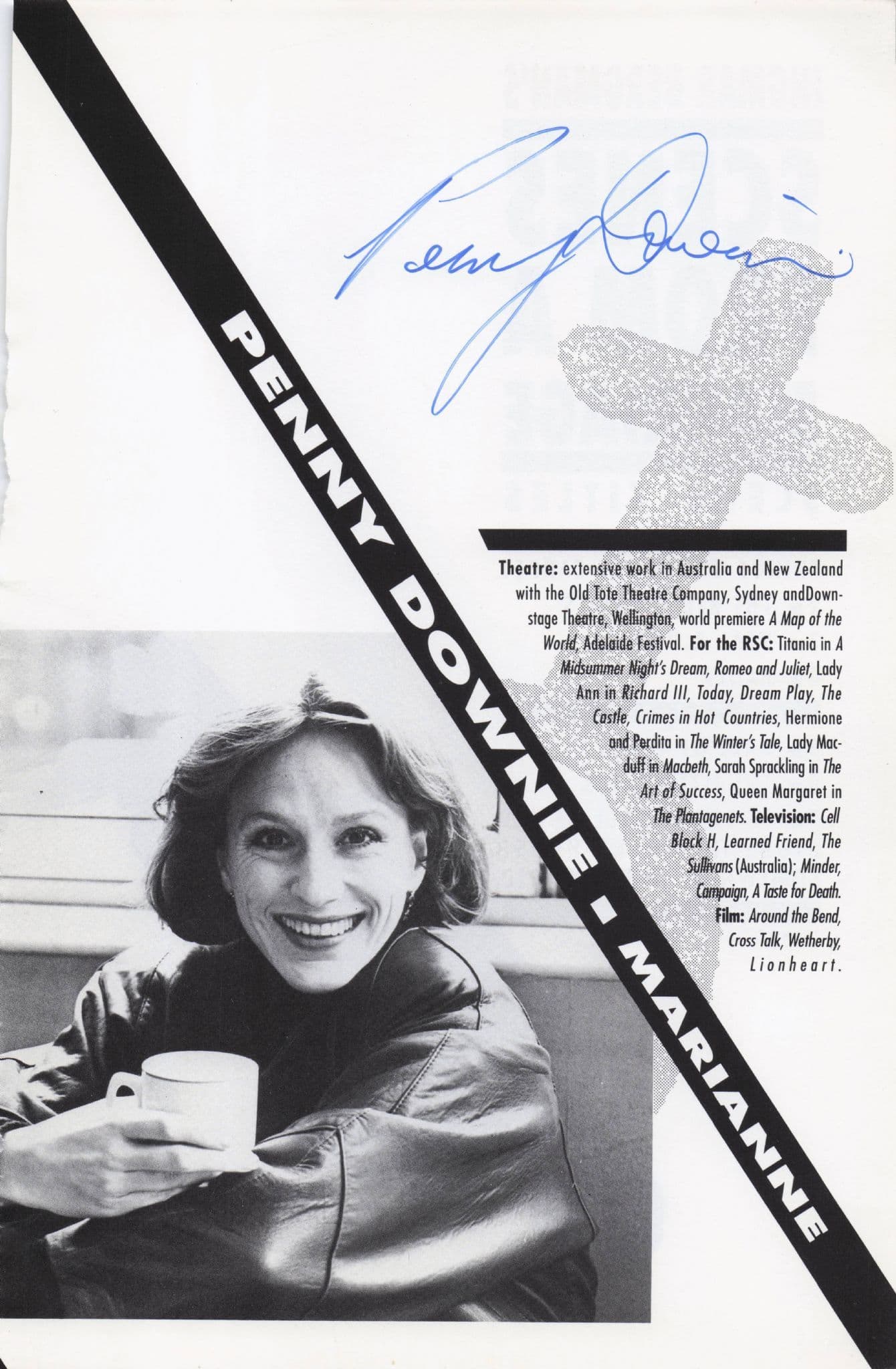 Penny Downie Invictus Hand Signed Theatre Photo Page