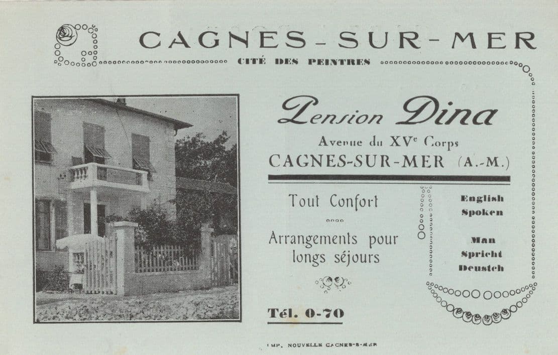 Pension Dina Hotel Cagnes Sur Mer Old French Advertising Postcard