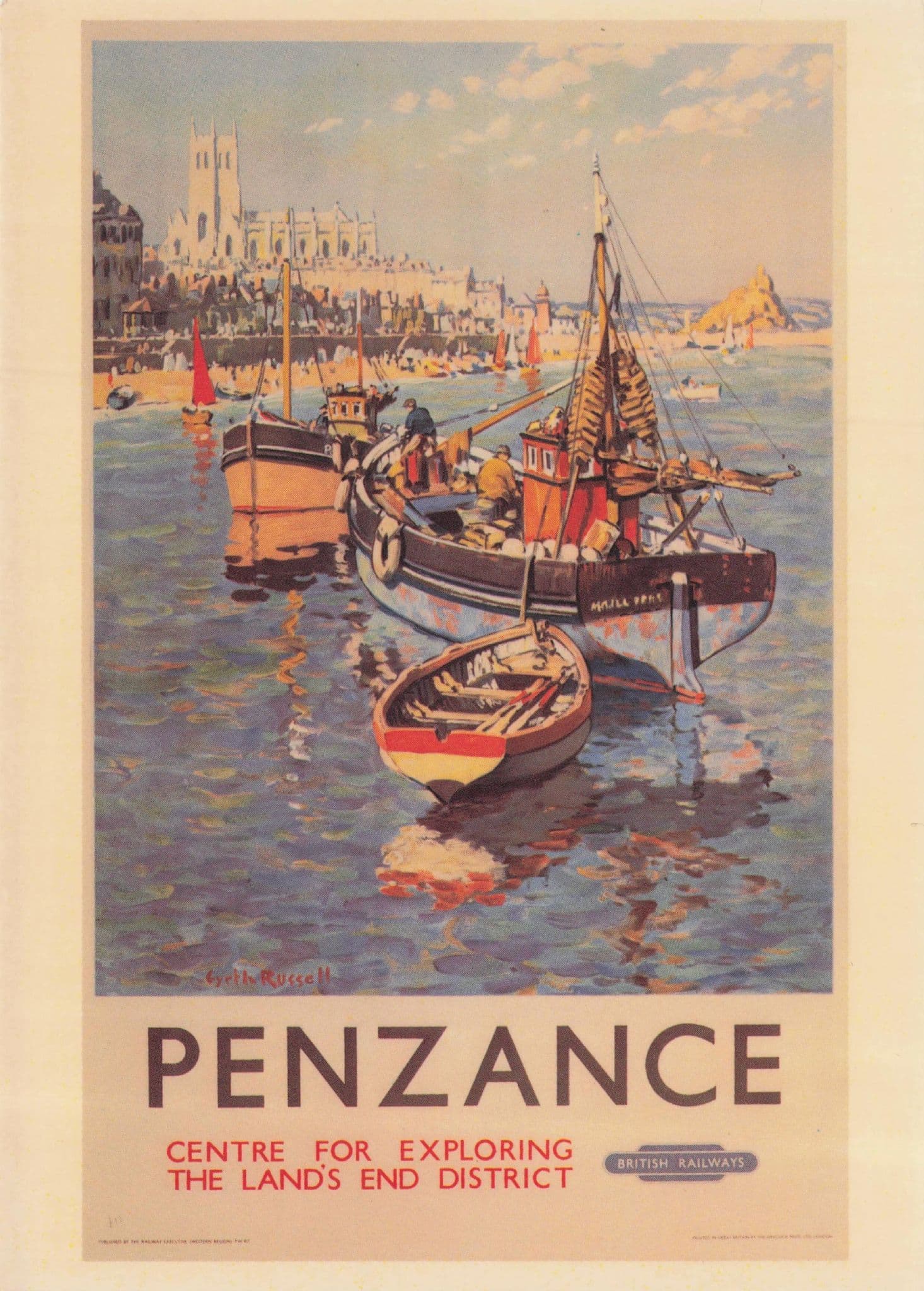 Penzance GWR Travel By Train British Rail Advertising Poster Postcard