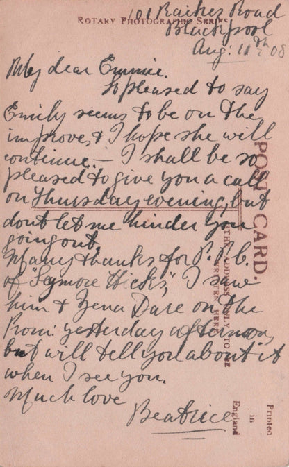 Percy Hutchinson Edwardian Theatre Old Zena Dare Message Postcard