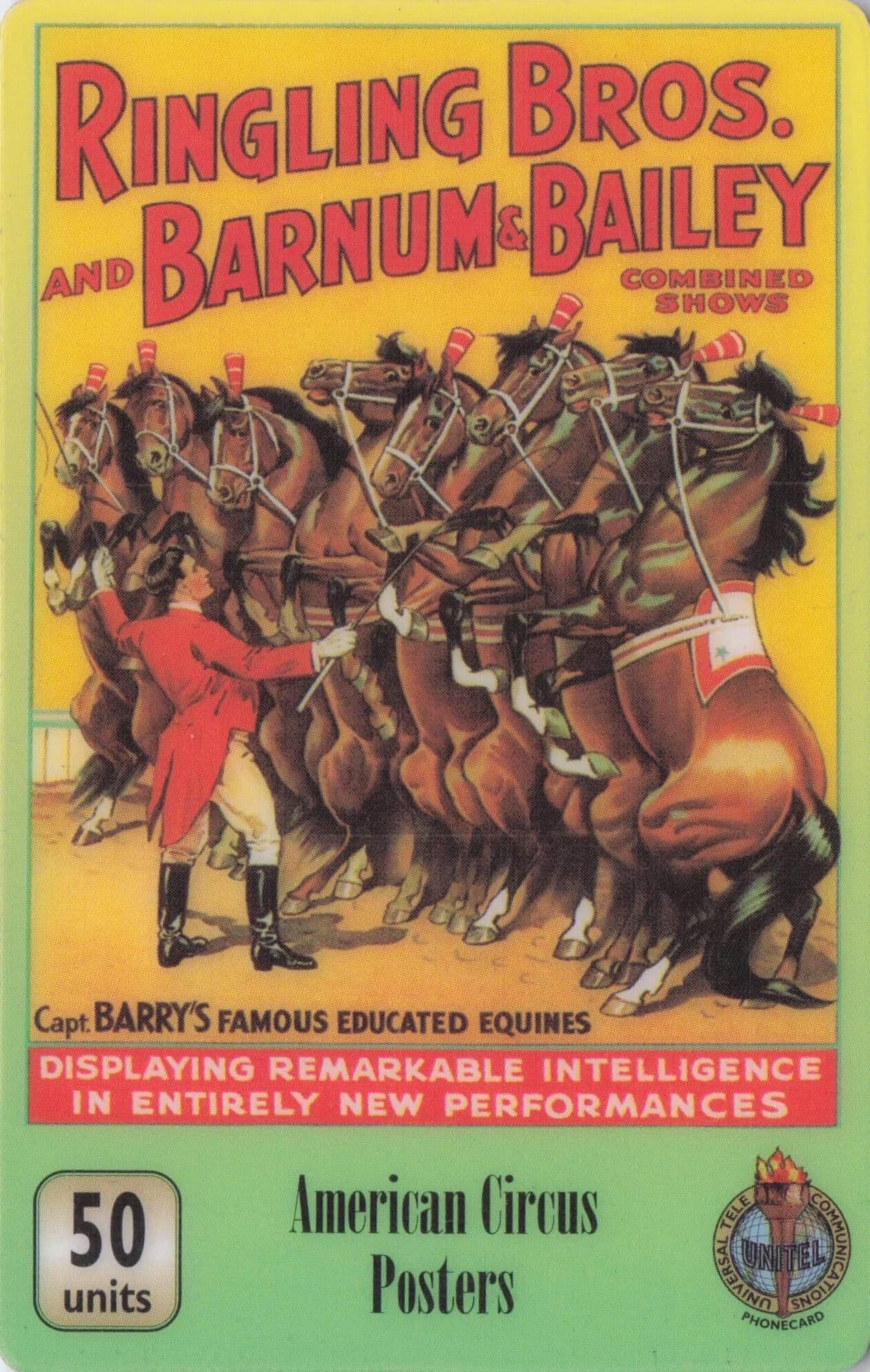 Performing Horses & Ringmaster Barnum & Bailey Rare Circus Phonecard