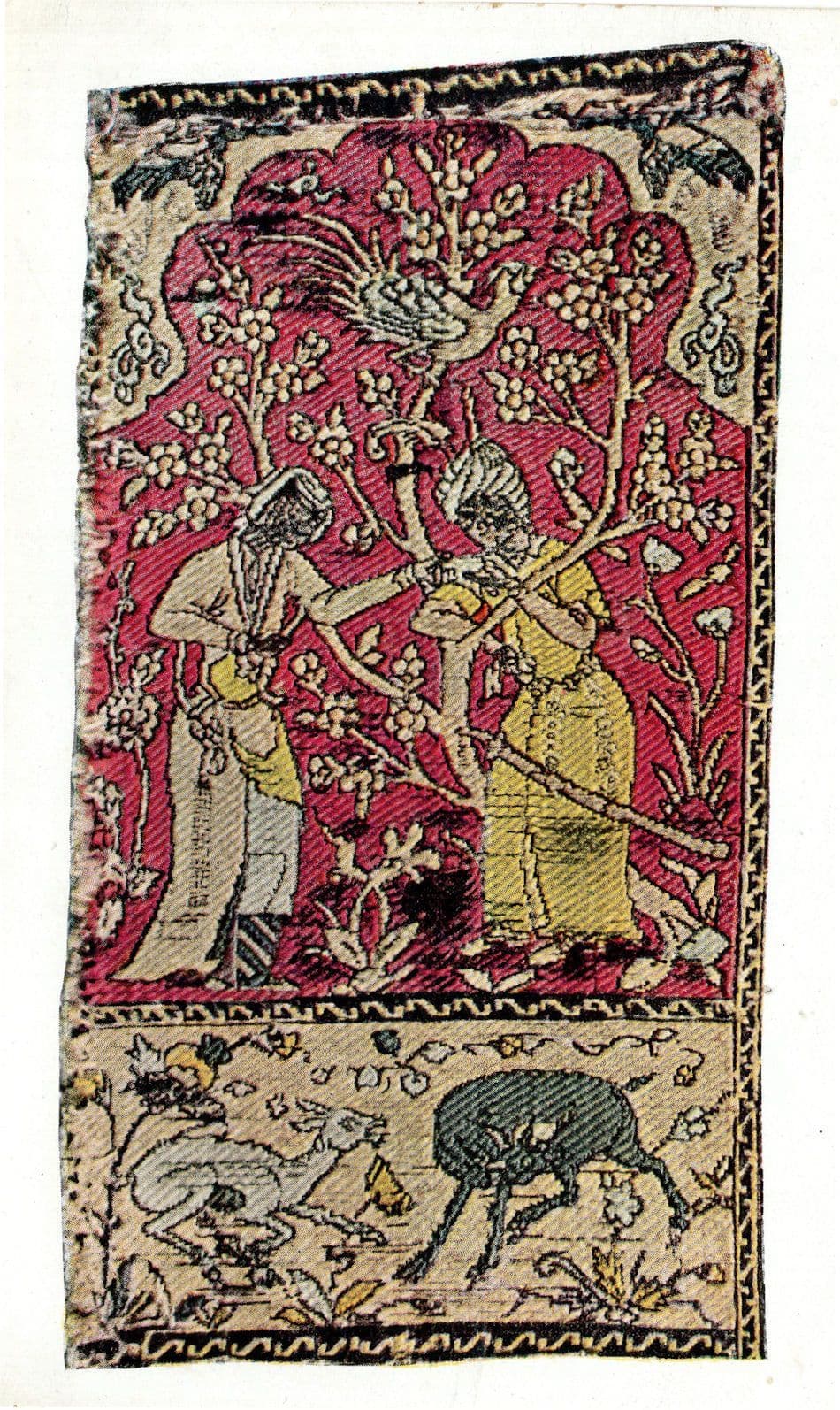 Persian Medieval Silk Tissue Embroidery Romantic Scene Vintage Postcard