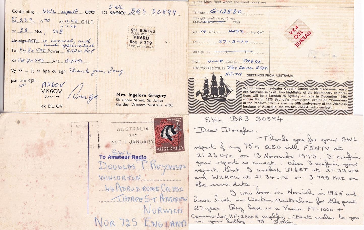 Perth Bentley Western Australia Needlework 1970s 4x QSL Radio Card