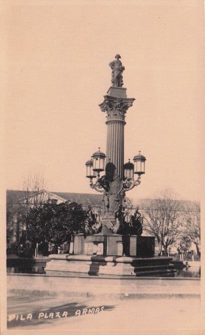 Peru Pila Plaza Armas Monument Chile Statue Antique Postcard