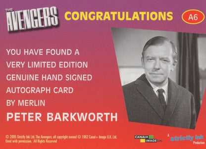 Peter Barkworth as Merlin The Avengers Hand Signed Card Photo