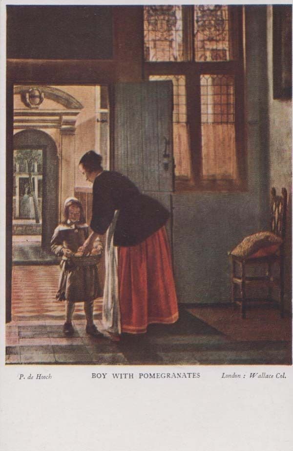 Peter De Hooch Boy With Pomegranates Antique Dutch Holland Old Painting Postcard