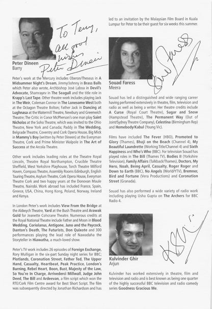 Peter Dineen Souad Faress Kulvinder Ghir Hand Signed Theatre Page