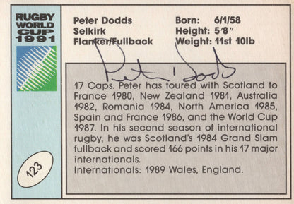 Peter Dodds Scotland Hand Signed Rugby 1991 World Cup Card Photo
