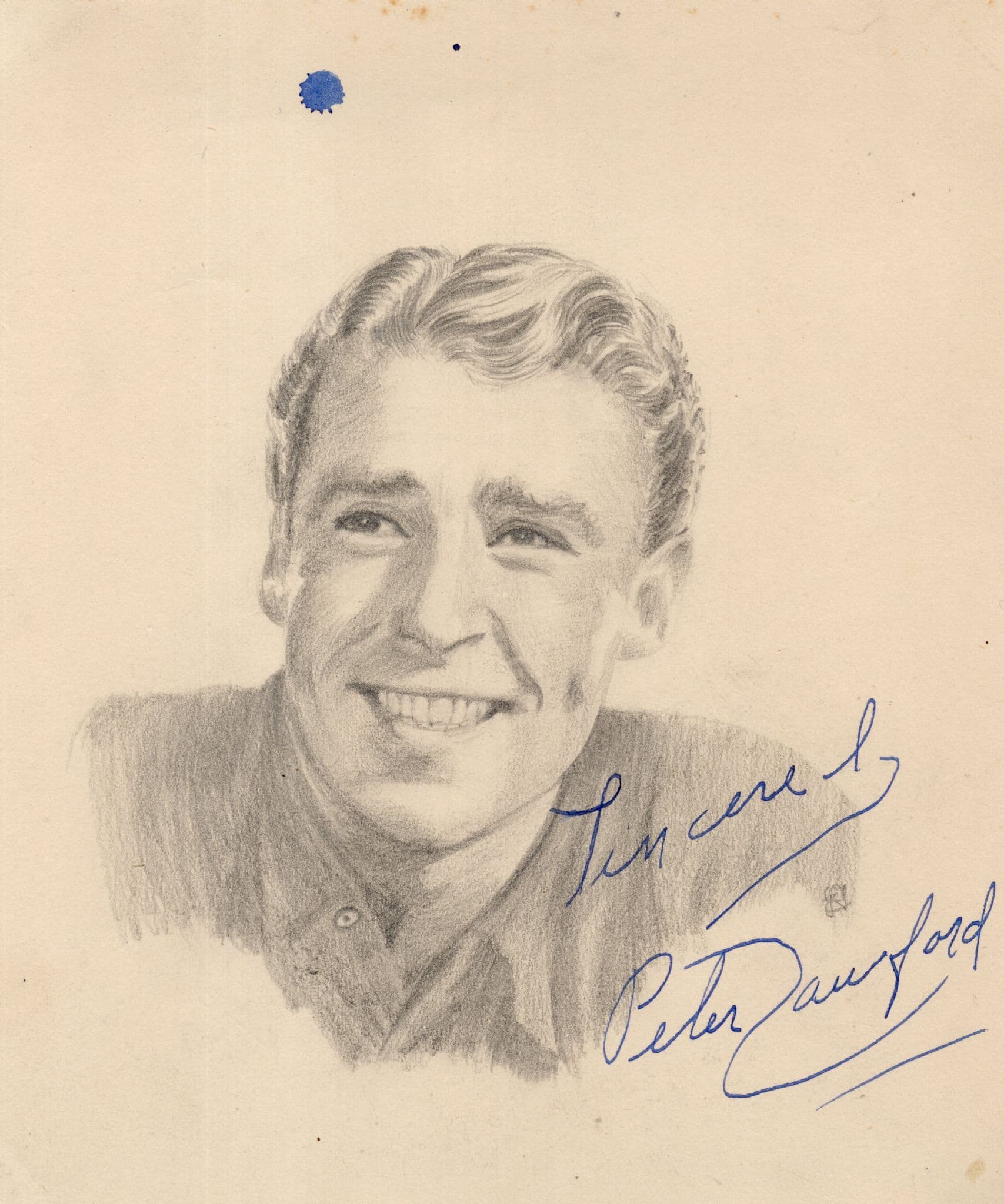 Peter Lawford The Rat Pack Antique Large Signed Hand Art Drawing