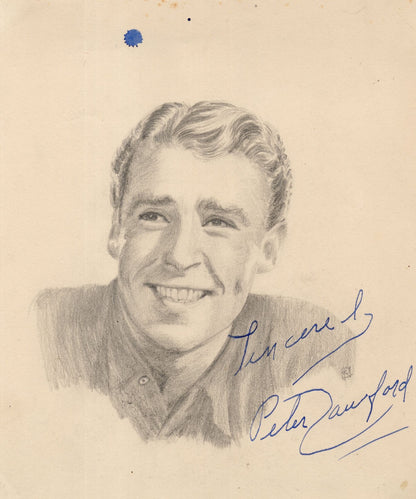 Peter Lawford The Rat Pack Antique Large Signed Hand Art Drawing