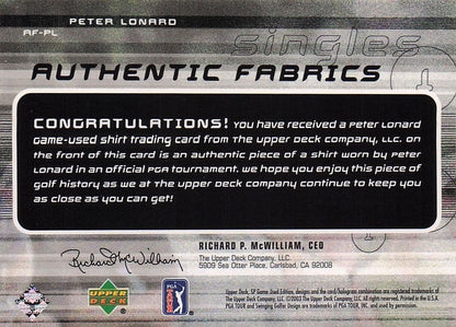Peter Lonard Authentic Fabrics Singles Golf Upper Deck Worn Shirt Card
