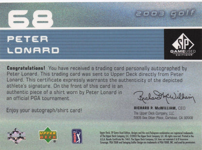 Peter Lonard First Tee SP 2003 Golf Hand Signed Worn PGA Shirt Card