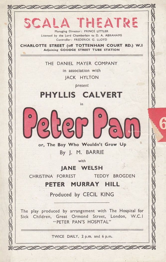 Peter Pan Scala Pantomime London Great Ormond Street Radio Theatre Programme