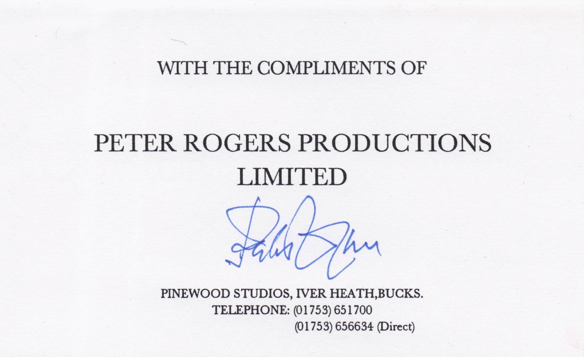 Peter Rogers Historic Carry On Film Producer Official Hand Signed Autograph