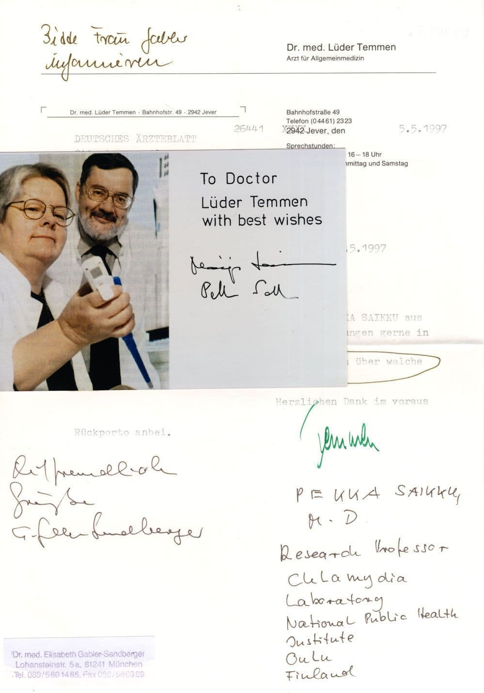 Peter Saikku Finland Dr Science 1988 To Ludern Temmen Signed Photo
