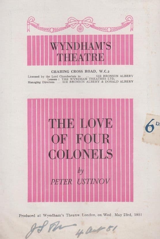 Peter Ustinov The Love Of Four Colonels Military Wyndhams London Theatre Programme