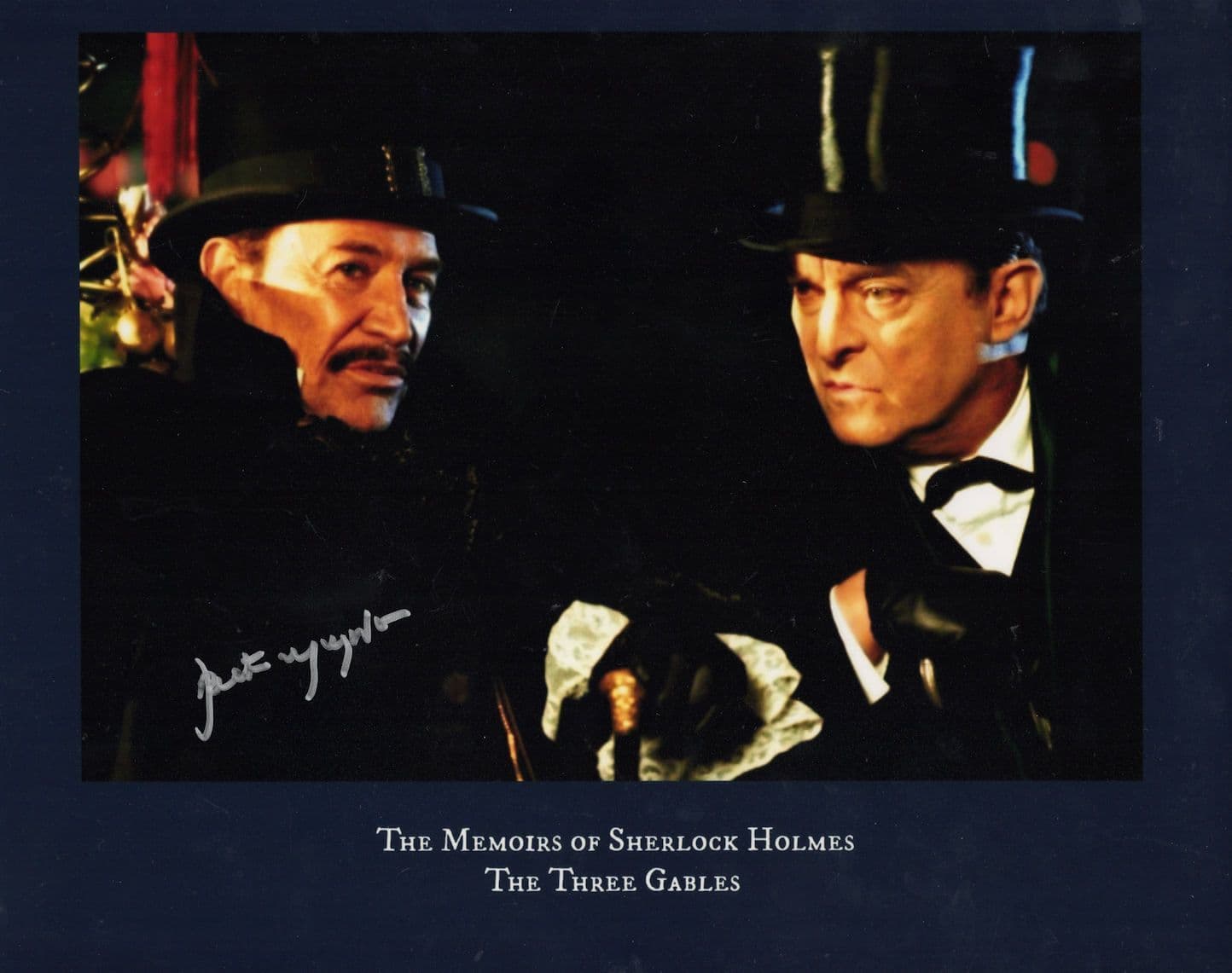 Peter Wyngarde with Jeremy Brett Sherlock Holmes 10x8 Hand Signed Photo