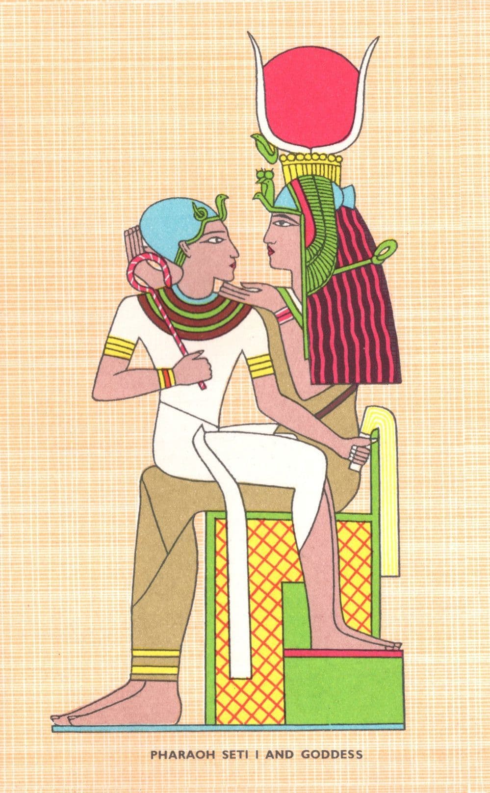 Pharoah Seti & Goddess Antique Egypt Egyptian Postcard
