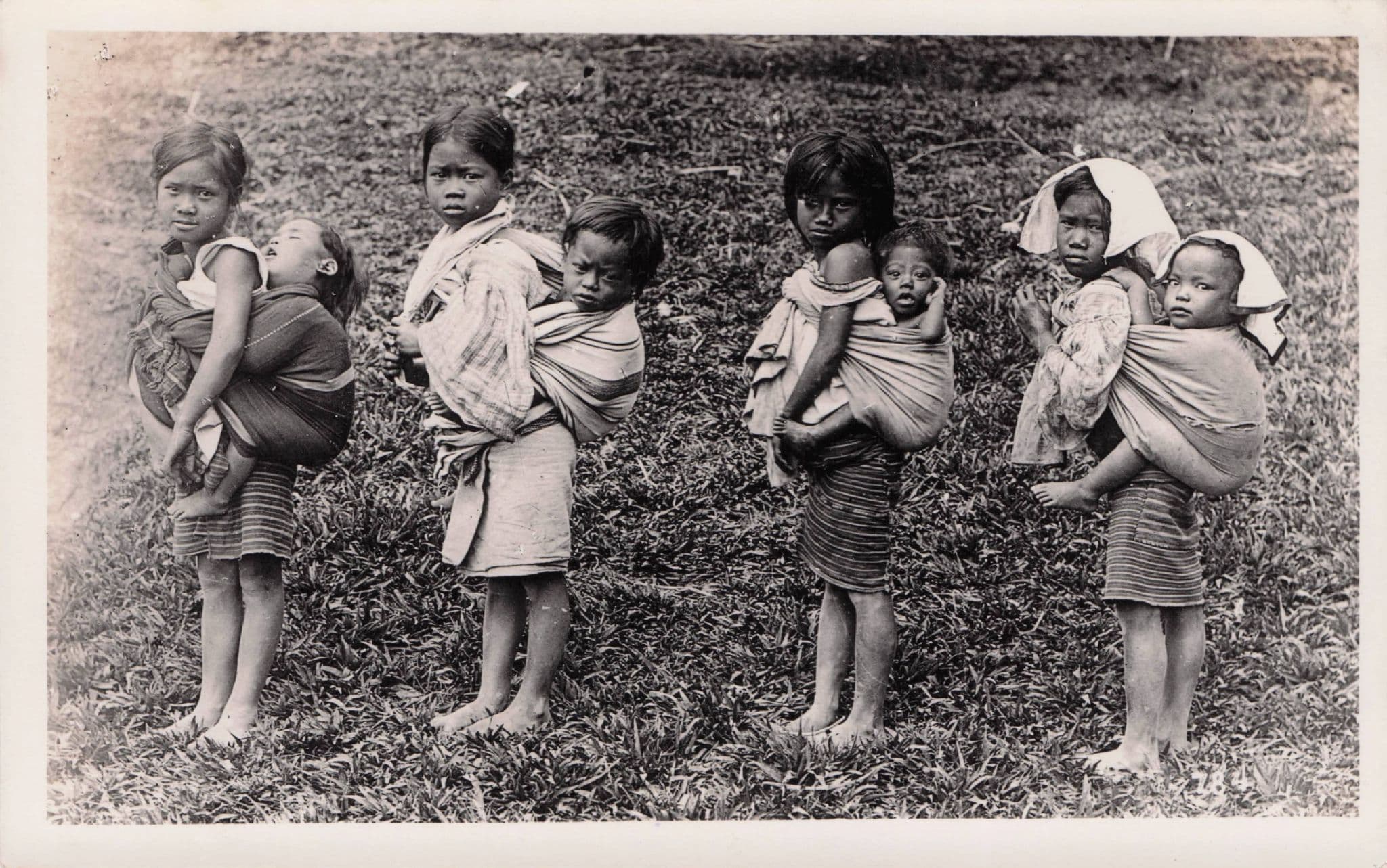 Philippines Mothers & Children Piggy Back Ride Antique Africa Postcard