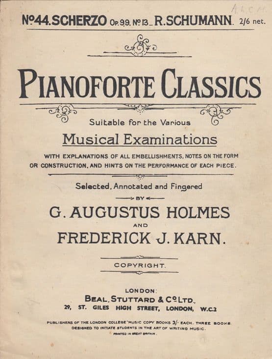 Pianoforte Classics Schumann Scherzo 44 Opus 99 1940s Sheet Music