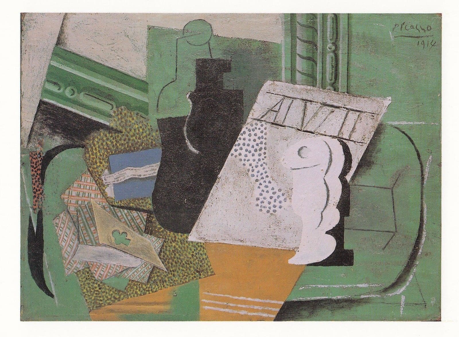 Picasso Playing Pack Of Cards Bottle Packet Of Tobacco Glass Painting Postcard