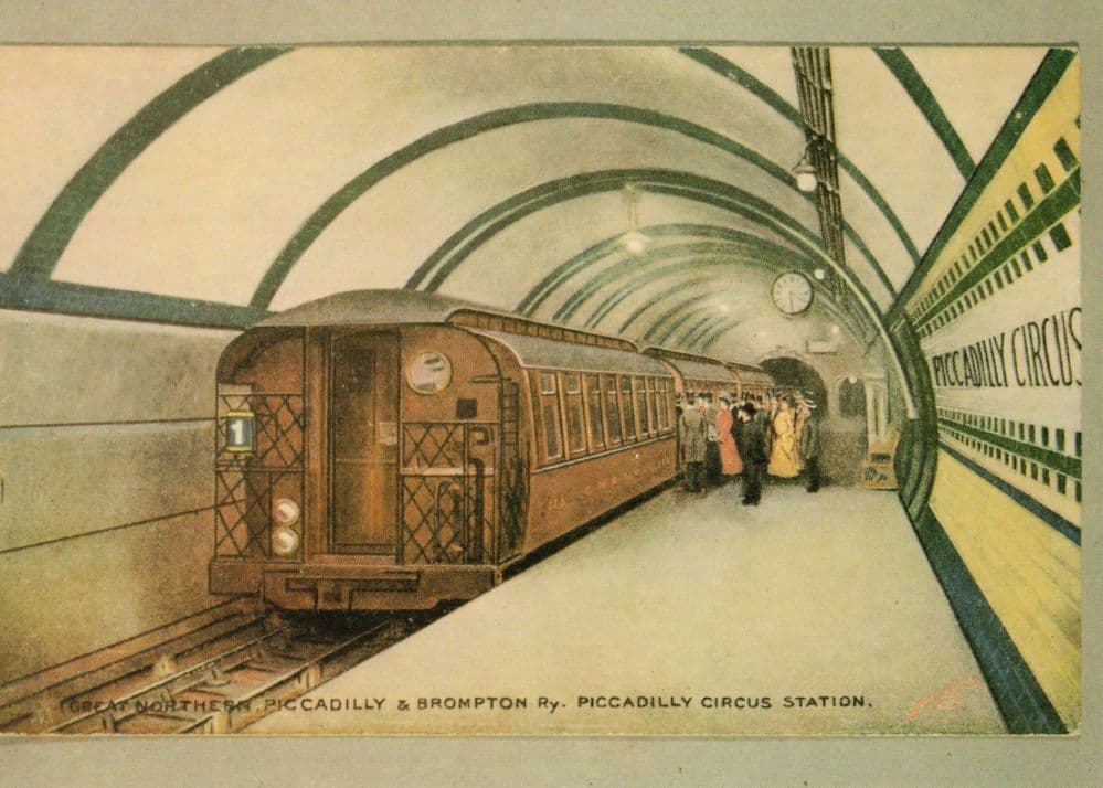 Piccadilly Circus London Train Station Platform in 1907 Painting Postcard