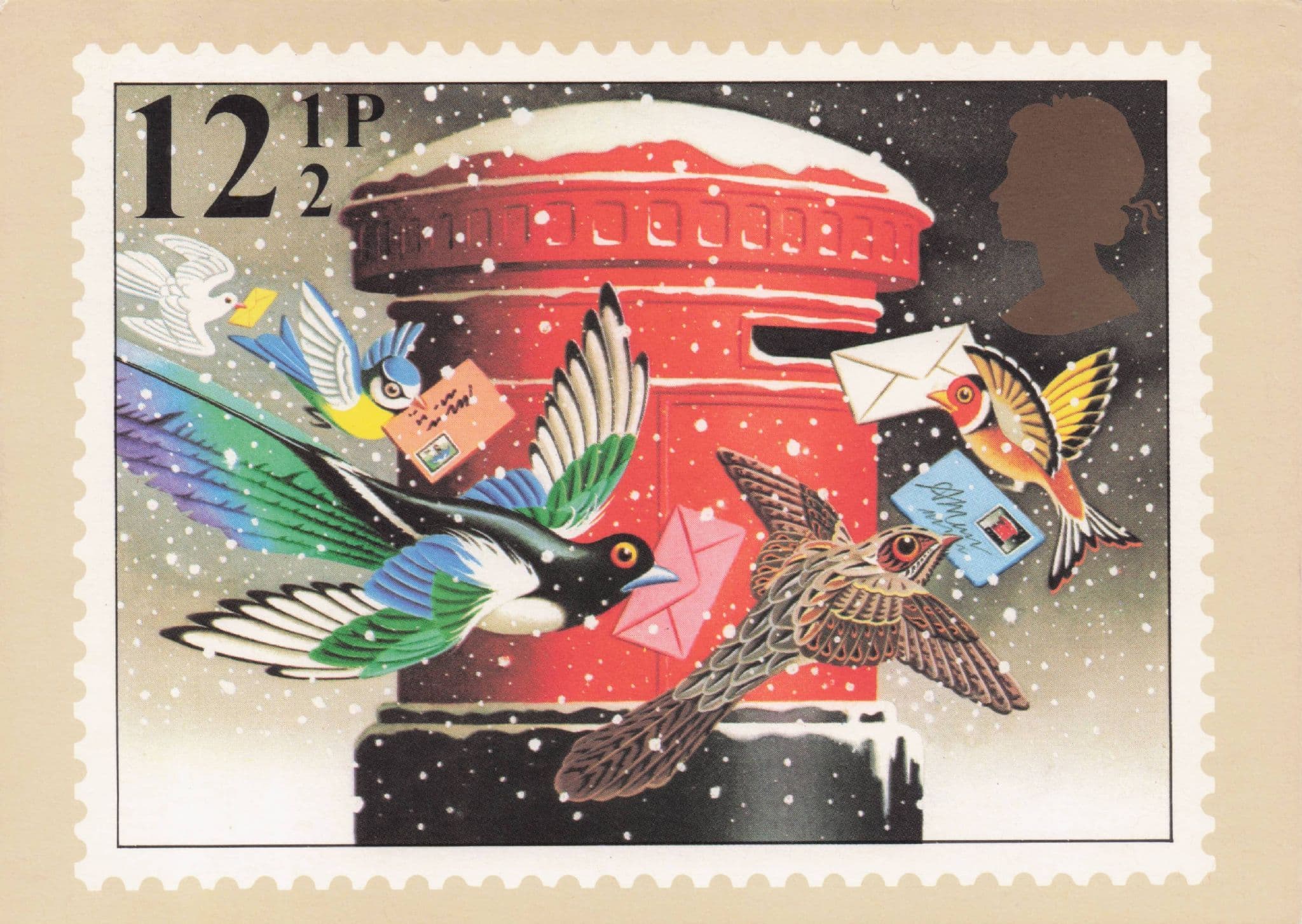 Pigeon Flight Procession Royal Mail Letter Box Christmas Stamp Postcard