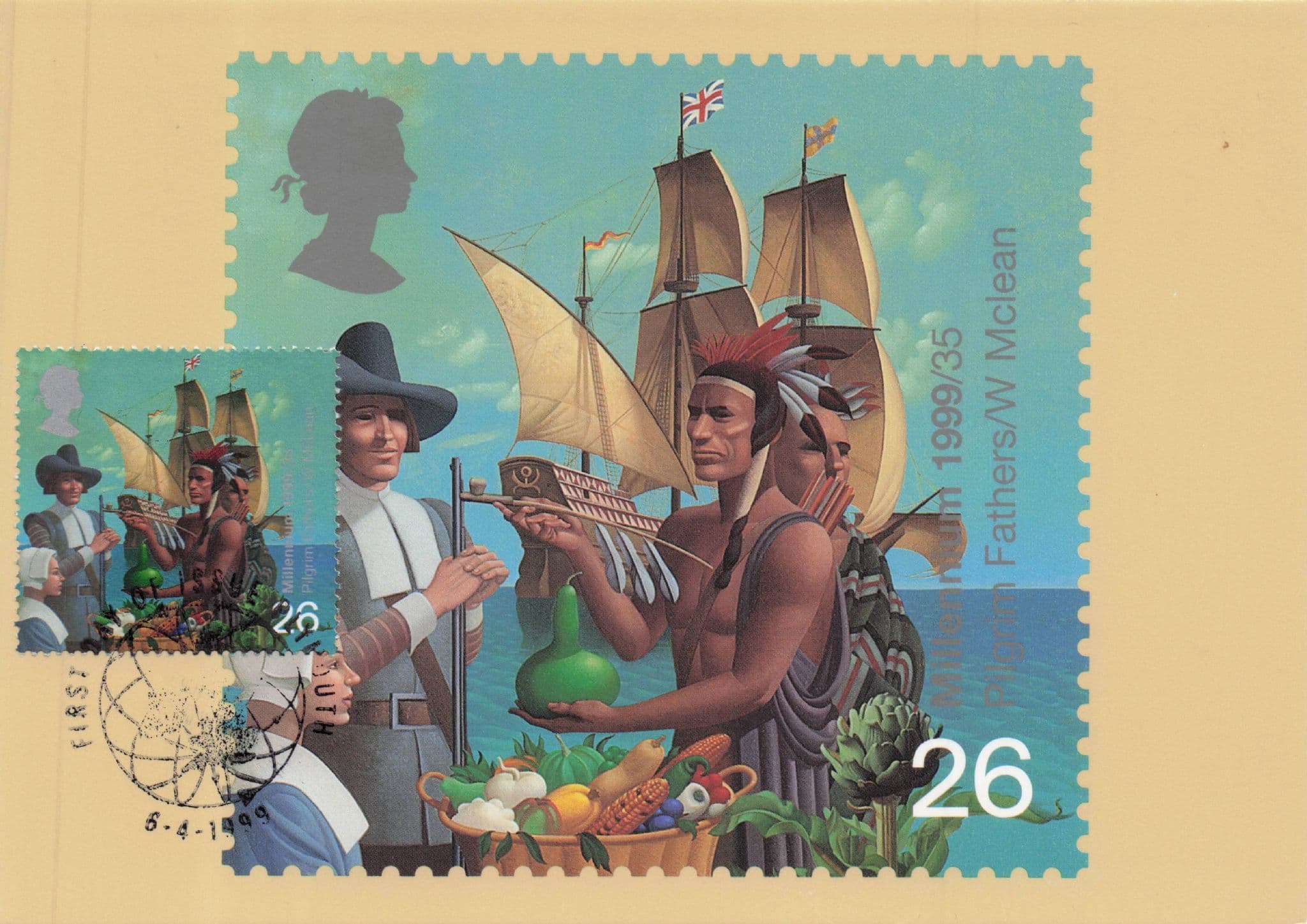 Pilgrim Fathers Exploration Painting Royal Mail FDC Postcard